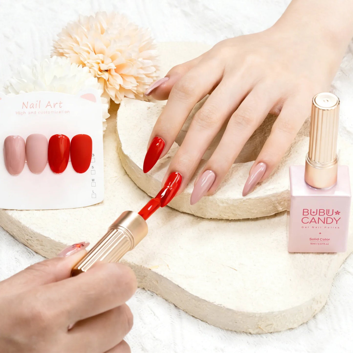 BUBU CANDY 2-Pack Gel Polish (Classic Red & Nude, HEMA-Free, 15ml x2, DIY Home Use Gel Nail Polish - Non-Toxic, Long-Lasting Nude Shades