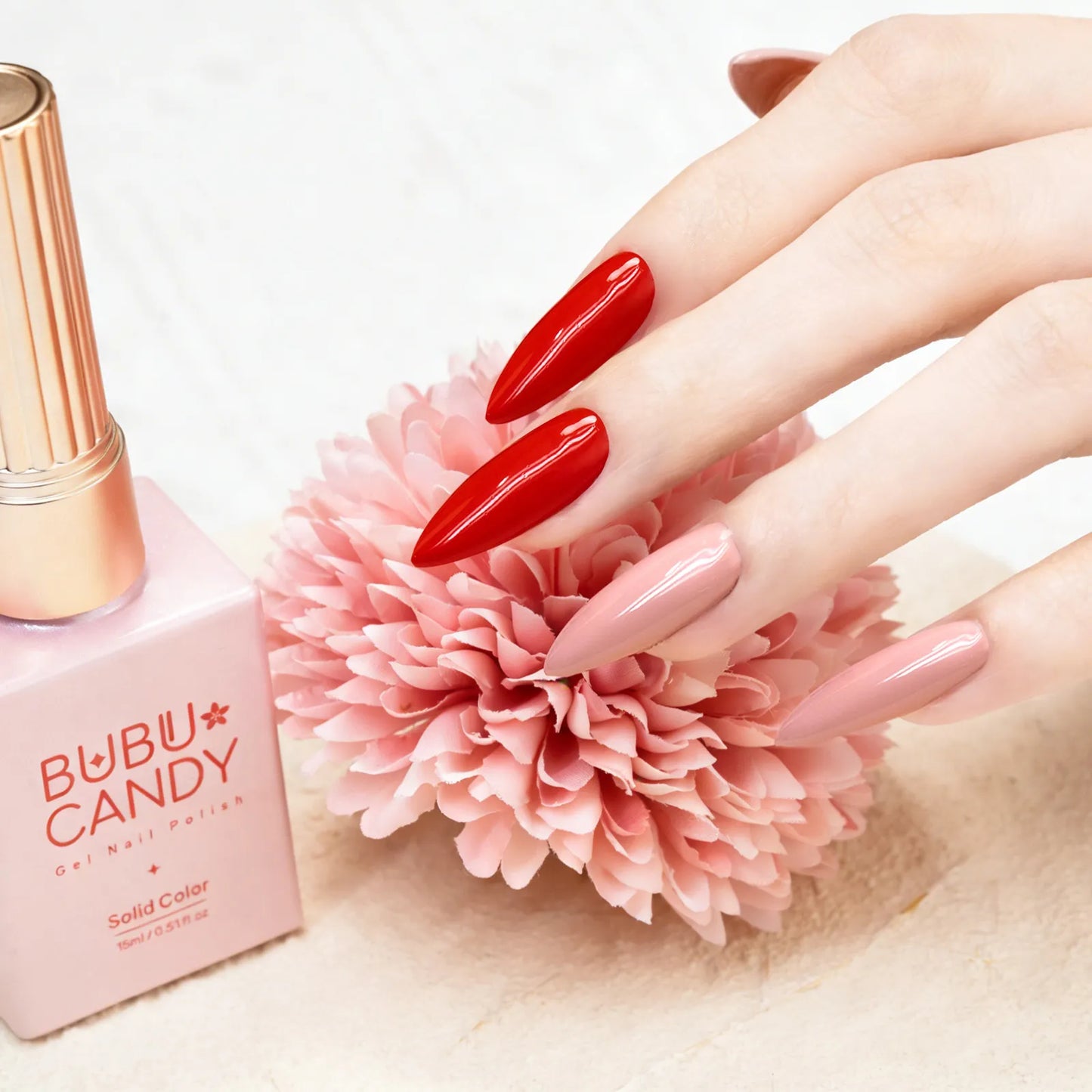 BUBU CANDY 2-Pack Gel Polish (Classic Red & Nude, HEMA-Free, 15ml x2, DIY Home Use Gel Nail Polish - Non-Toxic, Long-Lasting Nude Shades