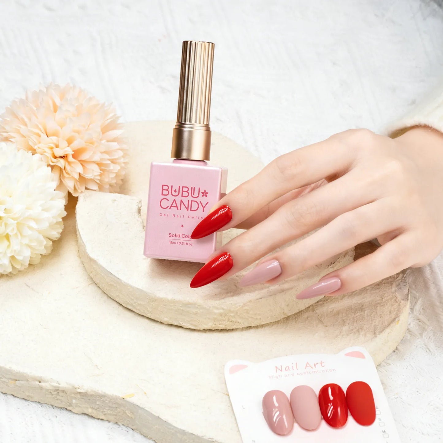 BUBU CANDY 2-Pack Gel Polish (Classic Red & Nude, HEMA-Free, 15ml x2, DIY Home Use Gel Nail Polish - Non-Toxic, Long-Lasting Nude Shades